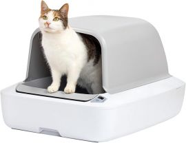 PetSafe ScoopFree Crystal Pro Automatic Self Cleaning Cat Litter Box System – Lối vào phía trước kín – Kiểm soát mùi tiên tiến – Bao gồm 1 khay vệ sinh bằng pha lê dùng một lần – Màu trắng (PAL00-18017)