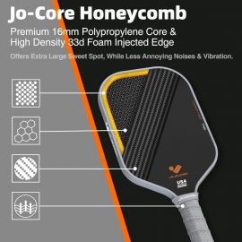 Vợt bóng pickleball Jojolemon Raw Carbon Fiber with a 16mm Shark Power Polymer Core, The Pickleball Rackets Designed for Ultimate Spin & Consistency