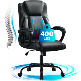JONPONY Big and Tall Office Chair 400LBS Wide Seat Ergonomic Computer Desk Chair High Back Executive Leather Chair Adjustable Task Chair Lumbar Back Support 8 Hours Heavy Duty Design,Black