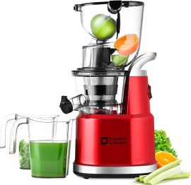 Cold Press Juicer Machines, Máy ép chậm Kitchen in the Box, Ống nạp rộng 3,26 inch, Phù hợp với trái cây và rau củ nguyên quả, Không chứa BPA, Dễ vệ sinh (Màu đỏ tươi)