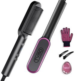 Lược duỗi tóc TYMO Ring Hair Straightener Comb Straightening Brush for Women with 5 Temps 20s Fast Heating & Dual Voltage, Black