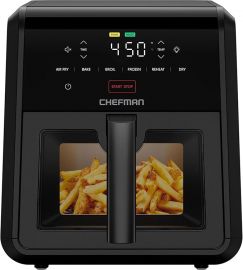 Chefman Air Fryer TurboFry 7-Qt, 6 trong 1, công suất cao, nấu ở nhiệt độ 450°F cho kết quả giòn hơn, thiết kế nhỏ gọn, tiết kiệm không gian, chiên không dầu, nướng, quay, hâm nóng, khử nước, rã đông, nấu nhanh và đều – Màu đen
