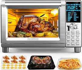 Lò vi sóng thông minh Nuwave Bravo Air Fryer Toaster, 12-in-1 Countertop Convection, 30-QT XL Capacity, 50°-500°F Temperature Controls, Top and Bottom Heater Adjustments 0%-100%, Brushed Stainless Steel Look