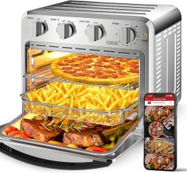 Lò nướng 3 ngăn GeekSmart 16QT Countertop Convection Oven, 4 Slice Toaster Air Fryer Oven Warm, Broil, Toast, Bake, Air Fry, Oil-Free, Perfect for Countertop, Stainless Steel