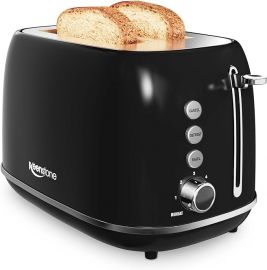 Lò nướng bánh 2 lát Retro Stainless Steel Toaster with Bagel, Cancel, Defrost Function and 6 Bread Shade Settings Bread Toaster, Extra Wide Slot and Removable Crumb Tray (Black)