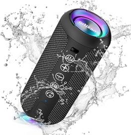 Loa Bluetooth Ortizan, IPX7 Waterproof Wireless Speaker with 24W Loud Stereo Sound, Deep Bass, Bluetooth 5.3, RGB Lights, Dual Pairing, 30H Playtime for Home, Outdoor, Party