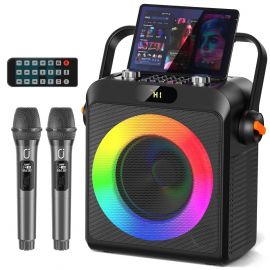 Máy Karaoke JAUYXIAN dành cho người lớn with 2 Microphones, Outdoor Bluetooth Speaker PA System with RGB Light, Live Streaming Function, T19-T