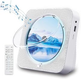 Máy phát nhạc CD Bluetooth 5.1 Desktop CD Player with HiFi Sound Speakers,Remote Control,Dust Cover,LED Display,Boombox FM Radio,USB/AUX for Home,Gift,Kids (White)