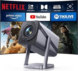 [Netflix-Licensed & 4K Support & Auto Focus] - Máy chiếu thông minh có WiFi 6 và Bluetooth 2 chiều, Âm thanh Dolby/ Tự động điều chỉnh Keystone/ Thu phóng, Chân đế có thể điều chỉnh 360°, Máy chiếu ngoài trời di động mini iWIMIUS có HDMI ARC