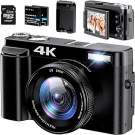 Máy ảnh kĩ thuật số 4K for Photography Autofocus 48MP 4K Camera with SD Card, 180° 3.0 inch Flip Screen Vlogging Camera for YouTube Video Compact Cameras with 16X Digital Zoom, Anti-Shake, 2 Batteries