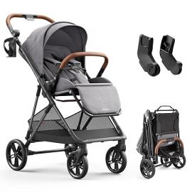 MAMAZING Air Lux Baby Stroller with Carbon Fiber Frame, ghế gấp và đảo ngược bằng một tay, dây đai an toàn từ tính 5 điểm, bộ chuyển đổi ghế ô tô, 15,8 pound, Cinder