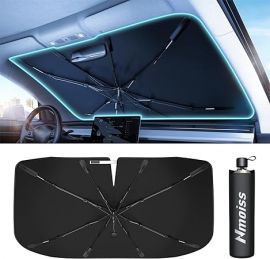 Ô che nắng kính chắn gió Nmoiss for Car - [Newest Vinyl Coating] Protect Car from Sun Rays & Heat Damage Keep Cool and Protect Interior, Spring Structure Edge Medium (56"L x 33"W)