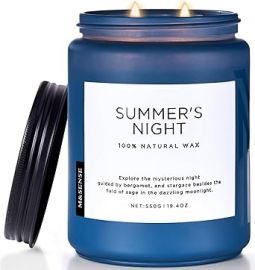 Nến thơm đậu nành 2 bấc lớn M&SENSE Summer's Night Candle, 19.4oz Up to 110 Hours Burn time, Natural Scented Candle for Home, Manly Candles in Glass Jar for Bedroom