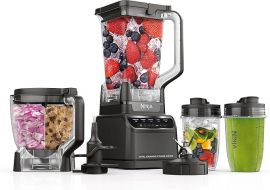 Ninja Blender, Hệ thống nhà bếp để xay sinh tố, đông lạnh, chiết xuất, cắt và nhào bột, bình đựng, bát chế biến thực phẩm 8 cốc, cốc xay sinh tố, Ninja Total Crushing, 1200 watt, không chứa BPA, màu xám đậm, BR601AMZ