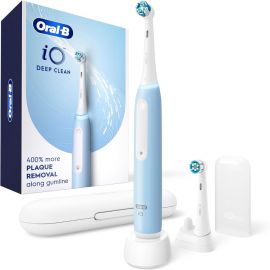 Oral-B iO Deep Clean Rechargeable Electric Powered Toothbrush, Icy Blue with iO Series 3 Limited, 2 Brush Heads and Travel Case - Pressure Sensor to Protect Gums - 3 Cleaning Settings - 2 Minute Timer