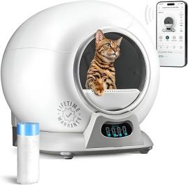 PetCove Self Cleaning Litter Box with Auto Safety Sensors for Multiple Cats - Hộp vệ sinh tự động tự làm sạch cho mèo - Khử mùi có nắp với điều khiển APP - Tương thích với tất cả WiFi - Robot điện