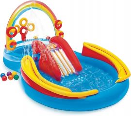 Cầu trượt phao Intex 9.75 x 6.3 Foot Rainbow Slide Inflatable Pool and Water Slide Ring Center