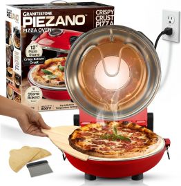 PIEZANO Crispy Crust Pizza Oven by Granitestone – Lò nướng pizza điện 12 inch đặt trên mặt bàn trong nhà với đá gốm, làm nóng tới 800˚F để nướng pizza bằng đá thơm ngon theo phong cách nhà hàng tại nhà