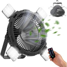 Quạt sạc điện cắm trại Qoosea,Portable Fan Battery Operated fan, Rechargeable Battery Operated Outdoor Tent Fan with Light & Hook,Personal USB Desk Fan for Camping,Black
