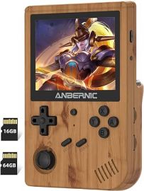 Máy chơi game cầm tay RG351V , Plug & Play Video Games Supports Double TF Extend 256GB , Portable Game Console 3.5 Inch IPS Screen 2521 Games (Wood), LE