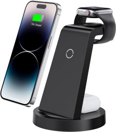 Đế sạc 3 trong 1 cho iPhone, Bộ sạc không dây cho iPhone 16 15 14 13 12 11 X Pro Max & Apple Watch -  AirPods 4 3 Pro