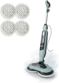 Shark Steam & Scrub Steam Mop, Máy lau sàn cứng đa năng, có chức năng chà rửa và khử trùng, Đèn pha LED, Bao gồm 4 miếng lau sàn mềm Dirt Grip, Bình chứa nước cỡ XL, Tay lái xoay, Màu xám Hawaii, S8001