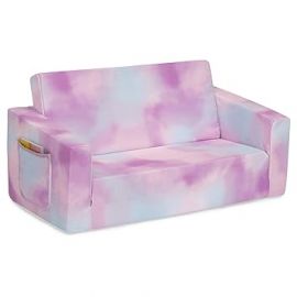 Ghế sofa Delta Children Cozee 2-in-1 Extra Wide Convertible Sofa to Lounger-Comfy Flip Open Couch/Sleeper for Kids, Pink Tie Dye
