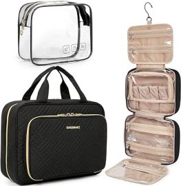 Túi đựng đồ trang điểm BAGSMART with TSA Approved Transparent Cosmetic Bag Makeup Bag for Full Sized Toiletries, Medium-Pink