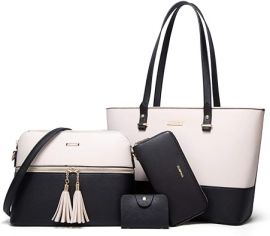 Bộ 4 món gồm túi và ví Women Fashion Synthetic Leather Handbags Tote Bag Shoulder Bag Top Handle Satchel Purse Set 4pcs