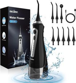 Máy tăm nước không dây Sejoy, Dental Oral Irrigator, 5 Modes, 8 Jet Tips, 230ML Portable Rechargeable Waterproof Teeth Cleaner for Home and Travel