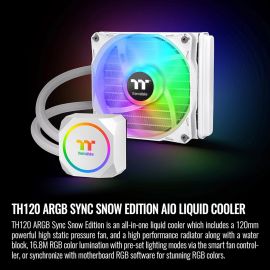 Thermaltake TH120 ARGB Motherboard Sync Snow Edition Intel LGA1700 Ready/AMD AM5 All-in-One Liquid Cooling System 120mm High Efficiency Radiator CPU Cooler CL-W346-PL12SW-A, White
