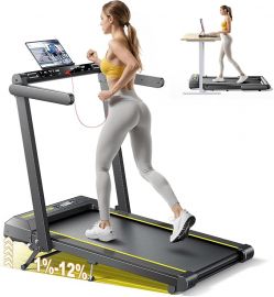 Walking Pad Treadmill with 12% Incline and Handle Bar, máy chạy bộ gấp gọn 4 trong 1 cho gia đình/văn phòng, máy chạy bộ dưới bàn di động có ứng dụng và loa Bluetooth, tốc độ 0,6-10MPH