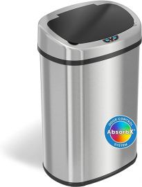 Thùng rác tự động iTouchless SensorCan 13 Gallon with Odor Filter, Stainless Steel Oval Automatic Trashcan for Home Office Bedroom Living Room Garage Large Capacity Slim Space-Saving Trash Bin