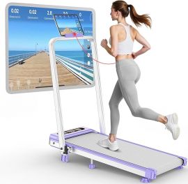 Foldable Treadmill with 9% Incline, máy chạy bộ nâng cấp công suất 3,5HP, giảm tiếng ồn, có tay cầm, máy chạy bộ di động Trisomy 4 trong 1 để bàn tại nhà/văn phòng, tải trọng 350 pound, ứng dụng và điều khiển từ xa