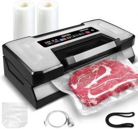 Vakumar Liquid Vacuum Sealer Machine, Máy hút chân không 90Kpa, Chế độ bảo quản Khô/Ẩm/Lỏng, Đèn báo LED, Thiết kế có khóa tay cầm, Dao cắt tích hợp và Lưu trữ túi, Khay hứng nước có thể tháo rời