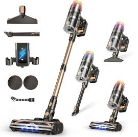Cordless Vacuum Cleaner, Máy hút bụi gia đình 580W 48KPA 70 phút, Máy hút bụi dạng gậy tự đứng có đế sạc gắn tường, Màn hình cảm ứng, Chổi công suất cực cao cho lông thú cưng/Thảm nhung/Toàn bộ sàn