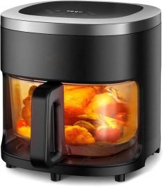 Glass Air Fryer, Nồi chiên không dầu 4,5QT có nồi thủy tinh có thể quan sát, Chiên không dầu, Nướng, Hâm nóng, Sấy khô, Công nghệ Air Crisp, Giỏ chống dính và an toàn với máy rửa chén, Giảm 97% dầu, Có hẹn giờ kỹ thuật số