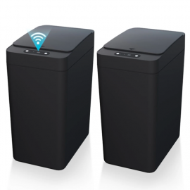 Thùng rác nhỏ 2 ngăn cho phòng tắm VQJTCVLY, VQJTCVLY 2Pack Bathroom Small Trash Can with Lid, 2.6 Gallon Touchless Automatic Garbage Can Slim Waterproof Motion Sensor Smart Trash Bin for Bedroom, Office, Kitchen, Living Room (Black)