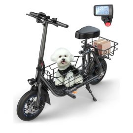 Xe điện Kistp 550W Scooter with Seat for Adult, 12 inch Commuter Electric Scooter for Pets with Front & Back Basket for Pets, Bigger Seat - up to 20 Miles 18.6MPH