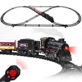 Bộ tàu hỏa có điều khiển từ xa, AUOSHI Electric Train Track W/Cargo Vehicle, Light & Sounds, Plastic Steam Locomotive Engine Train Toy Educational Gift for 5 6 7 8+ Years Old Boys Girls