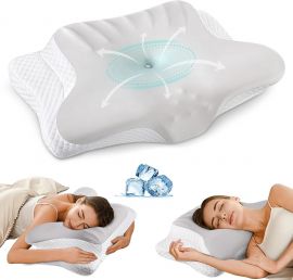 Gối cổ giảm đau, Cervical Neck Pillow for Pain Relief - Ergonomic Memory Foam Pillows for Sleeping, Cooling Side Sleeper Pillow for Neck Support, Contour Orthopedic Bed Pillow for Back Stomach Sleepers